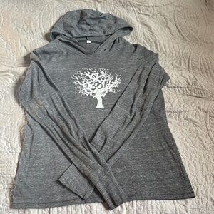 Gray Long Sleeve Hoodie with Tree Design